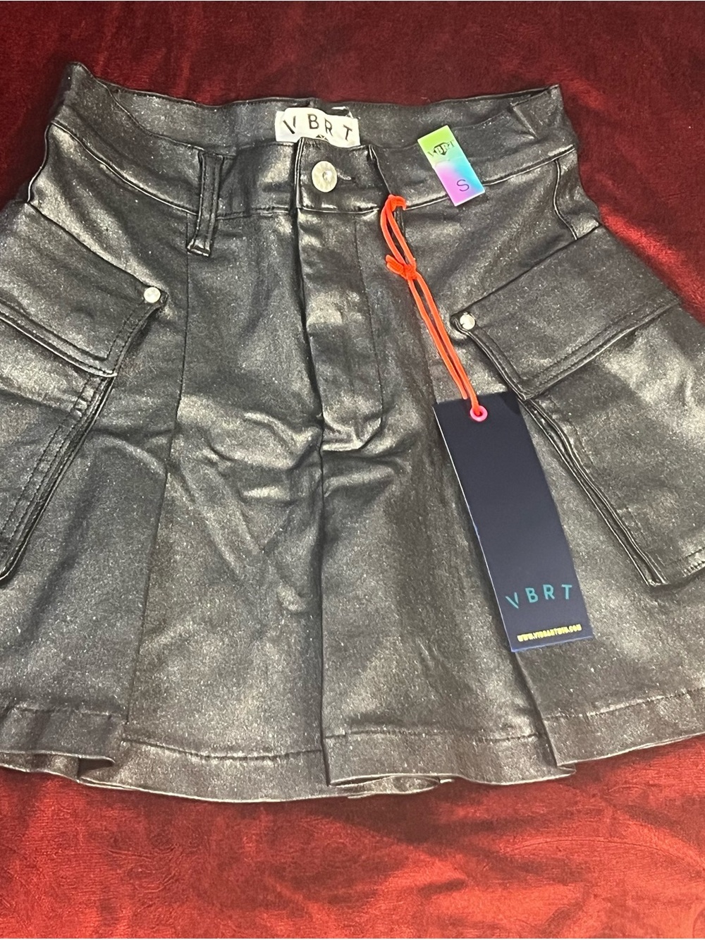 Vibrant Black Shimmery Mini Skirt size S - Picture 3 of 11
